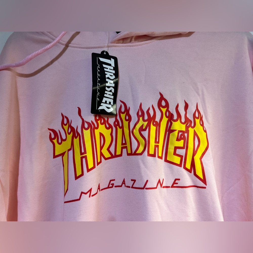 Thrasher flame logo pink hoodie